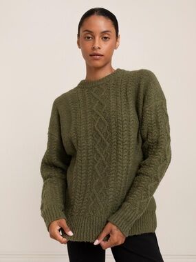 Paper Label Rayna Cable Knit Sweater Bronze Green Size Large Classic Textured